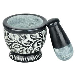 Pilon en marbre vert foncé et broyeur à mortier manche en bois cuisine outil de cuisine ensemble d'usine poli - Product Image 4