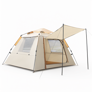 off White <b>2</b>-Person Family Camping <b>Tent</b> <b>with</b> Porch 3 Windows & 1 Door Oxford Fabric 200x150x130 cm - Product Image 2
