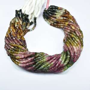 Multiturmalin alami bentuk persegi Heishi bertali manik-manik batu permata 3.5-4mm untaian manik-manik turmalin untuk membuat perhiasan - Product Image 1