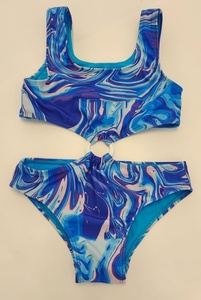 Ensemble de bikini personnalisable avec micro-soutien-gorge, motifs à carreaux, fruits, animaux et unis, décorations en strass et dentelle, logo sur la taille avant - Product Image 2