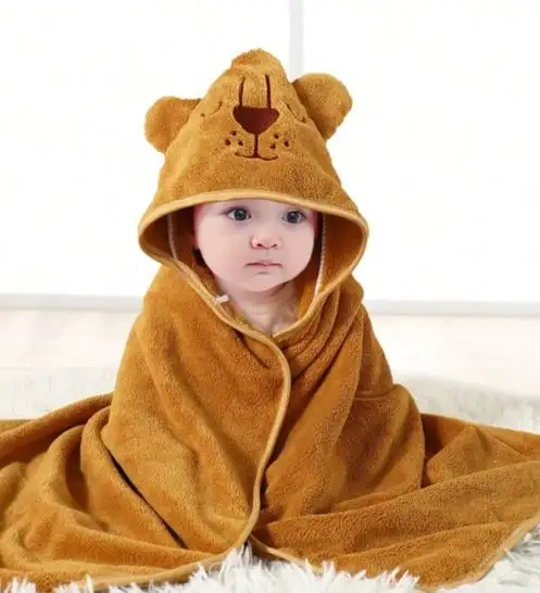 Vente en gros de serviettes de bain avec motif animal pour enfants, dessin animé, doux 100% coton, serviette poncho à capuche pour bébé