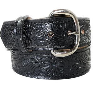 เข็มขัดหนังคาวบอยตะวันตกสลักลายใบไม้สลักด้วยมือเข็มขัดหนังแท้เครื่องมือ - Product Image 1