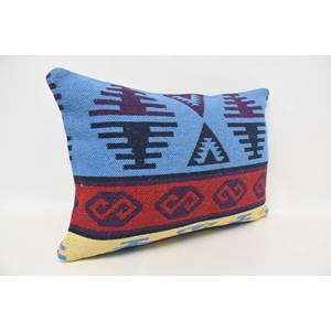 Almohada de lana de lujo azul Diseño geométrico de 16x24 pulgadas con patrón de hojas bordadas vintage Ropa de cama tejida y suave - Product Image 3