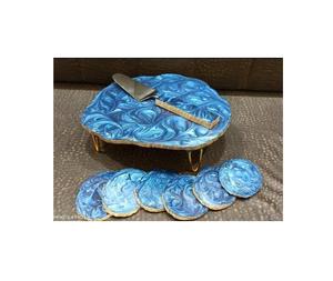 Wholesale Resin Metal Cake Platter & Stand <b>Blue</b> Modern Eco-Friendly 6-Piece Set for Wedding & Birthday Parties - Product Image 1