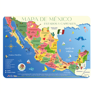 Mappa del Messico educativo tovaglietta per bambini e ragazzi, tovaglietta bianca - Product Image 1