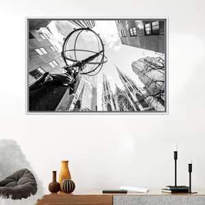 Toile imprimée avec la statue de l'Atlas de New York : décoration artistique contemporaine, 1P : encadrée en blanc - Product Image 1