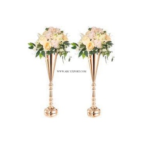 Juego de 2 Flores de metal pulido de oro rosa decorativas para boda trompeta de flores jarrones de flores de sala de estar interior de la mejor calidad - Product Image 1