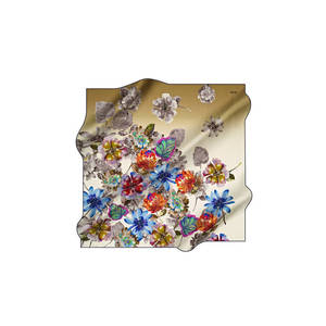 Beige Silk Twill Floral <b>Square</b> <b>Scarf</b> - Product Image 1