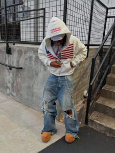 เสื้อฮู้ดผู้ชายลายธงชาติฤดูหนาว ดีไซน์มินิมอล ลายสีตัดกัน สไตล์ฮาราจูกุ Y2K ทรงปกติ ปักลาย - Product Image 6