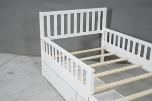 Space-Saving Twin Bed <b>Frame</b> with Built-in Storage Drawers and Sturdy Wooden Construction for Children or Dorm Rooms - Product Image 4