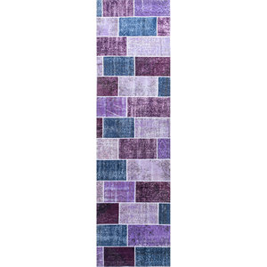 Tapis en laine noués à la main Provenance, design classique patchwork rose et violet, pour la décoration de la maison, salon, couloir, rectangulaire 9x12 pouces - Product Image 1