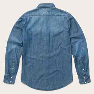 High Quality Long Sleeve Mens Western <b>Cowboy</b> <b>Shirts</b> Custom Logo Label Horn Button Plaid Cotton Denim <b>Shirts</b> - Product Image 2