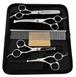 Tijeras profesionales de acero inoxidable para aseo de mascotas, herramienta de aseo para perros con puntas redondas de seguridad, Kit de tijeras para el cuidado de perros - Product Image 1