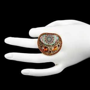 Bague fantaisie en pierre pour femme - Dorée - Moutarde - Product Image 3