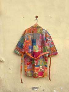 Abrigo de mujer Vintage hecho a mano, tejido de punto transpirable, chaqueta de retazos larga con doble botonadura, diseño bordado, Algodón hecho a mano - Product Image 6