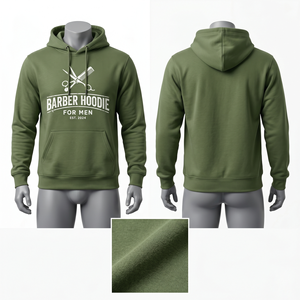 เสื้อฮู้ดบาร์เบอร์ชาย 380 GSM ผ้าฝ้ายผสมโพลีเอสเตอร์สีเขียวฟอเรสต์ พิมพ์ลายโลโก้ตามสั่ง เสื้อพูลโอเวอร์สตรีทแวร์ - Product Image 4
