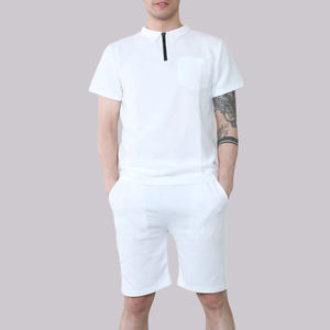 Conjunto de pantalones cortos de algodón para hombre de alta calidad, nuevo logotipo personalizable de fábrica, camisas con media cremallera, pantalones activos de ajuste holgado - Product Image 1