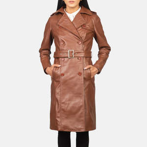 Alice Brown Women's Double Breasted Leather Trench <b>Coat</b> Elegant Double-Breasted Design - Product Image 3