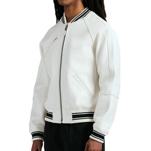 Spring Fall Women's Leather Versity Jacket <b>White</b> Crop Jacket <b>Coat</b> Leather Jacket For <b>Man</b> Customized Versity Jacket - Product Image 3