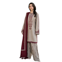 Vente directe usine – Ensemble Kurti Shalwar Kameez Dupatta pour femme, broderie dentelle, fermetures éclair, 100 % coton, robes décontractées, taille naturelle