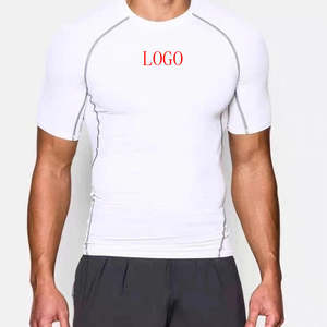 Camiseta Deportiva de Manga Corta para Hombre, Cuello Redondo, Segunda Piel, para Correr, al por Mayor, Negra y Blanca, con Protección Solar UPF - Product Image 4