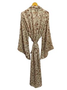 Kimono en soie pour femme Robe longue de nuit, Kimono sari en soie recyclé vintage indien imprimé floral, - Product Image 5