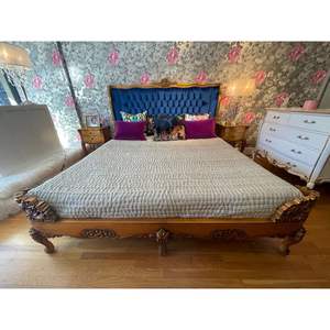 Baroque Style Bed Carved <b>Wood</b> Gold Finish - Product Image 3