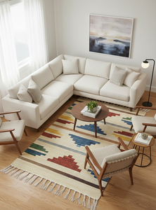 Tapis de camping et de pique-nique en coton tissé à la main, beige, à motifs floraux, moderne, lavable en machine, écologique, multicolore, pour la maison et les voyages - Product Image 4