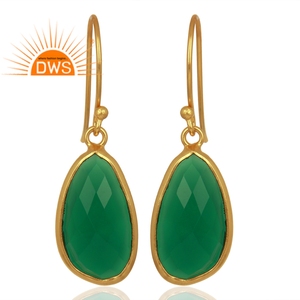 ล่าสุดการออกแบบที่ทำด้วยมือ18พันทองชุบเงินสเตอร์ลิงลดลงต่างหูธรรมชาติสีเขียวพลอยนิลผู้ผลิตเครื่องประดับ - Product Image 2