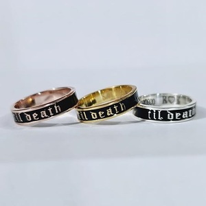 Gold 'black Enamel' Classic <b>Stacking</b> Engagement Band <b>Ring</b> Dainty <b>Silver</b> Anniversary Gift Promise for Parties - Product Image 2
