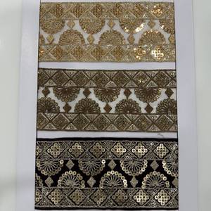 Encaje a rayas bordado hecho a mano de 80MM, lentejuelas de red de poliéster de lujo, hilo metálico, vestidos de estilo tradicional decorativos - Product Image 5