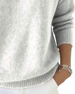 Pull à col roulé gris clair pour femmes, en laine et acrylique, tricoté, manches longues, hiver, fabricant sur mesure, vente en gros, conception OEM - Product Image 6