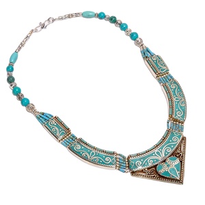 Collier en pierres précieuses Lapis de corail turquoises naturelles, collier Antique en argent tibétain, bijouterie magnifique, - Product Image 1