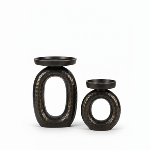 Bougeoir en métal noir martelé nordique, géométrique, circulaire, écologique, bougeoir de Noël pour la décoration moderne de la maison - Product Image 3