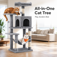 Arbre à chat moderne multi-niveaux écologique avec niche confortable, hamac et tour à gratter stable pour chats d'intérieur, emballage carton