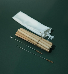 Juego de 10 pajitas de bambú + cepillo de coco + bolsa de tela - Product Image 1