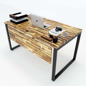 Industrial-Style Acacia <b>Wood</b> <b>Desk</b> 140x80cm with Assembled Iron Legs <b>Solid</b> <b>Wood</b> for Office or Bedroom Use - Product Image 1