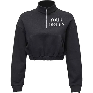 Nuevo diseño, sudaderas cortas para mujer, sudaderas con cremallera superior, marca de Color sólido, sudadera con cremallera en blanco para mujer, jersey con media cremallera - Product Image 3