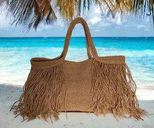 Bolso Tote de Rafia con Flecos de Crochet: Bolso de Playa Boho Grande - Product Image 4