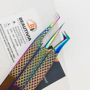Pinzas de extensión de pestañas de Plasma arcoíris de acero inoxidable sostenibles de alta calidad profesionales al por mayor fuerte agarre personalizado - Product Image 3