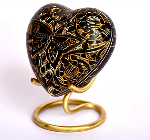 Magnifique urne funéraire en laiton avec support, couleur bleu marbre émaillé, avec cœur gravé en or, pour cendres - Product Image 5