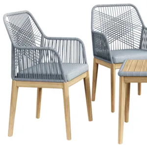 Decorative outdoor indoor 4 pcs metal with solid wood chat set madeset made in Vietnam for garden furniture