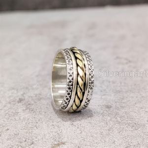 Anillo de meditación con banda giratoria, anillo de pulgar de Plata de Ley 925 para mujer, joyería hecha a mano para fiesta, alivio de la mente, anillo giratorio para hombre - Product Image 5