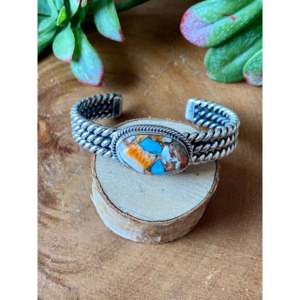 Navajo Handmade Mohave Turquoise & Sterling <b>Silver</b> Fashion <b>Cuff</b> <b>Bracelet</b> - Product Image 1