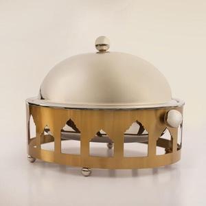 Casserole en acier inoxydable avec support de casserole au design laser plaqué or, chauffe-plats poli Ramadan - Product Image 1