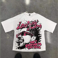 T-shirt blanc oversize pour homme Lost Ark String, style streetwear, imprimé, manches courtes, col en V, jersey 100% coton, respirant, contrasté