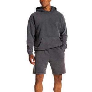 Ensemble de sweat-shirts et shorts pour hommes, lavage à l'acide, logo personnalisé et ensemble de shorts, deux pièces, broderie personnalisée lavée pour hommes - Product Image 1
