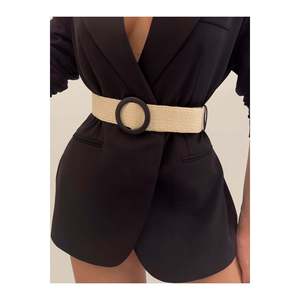 Ceinture élastique tissée pour femme avec boucle plaquée, ceinture pour veste, ceinture pour chemise, ceinture pour robe - Noir - Product Image 3
