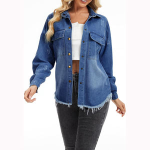 Chaqueta Vaquera Corta para Mujer Más Vendida, Chaqueta Vaquera Clásica de Manga Larga con Estilo Desgastado, Chaquetas Vaqueras Tipo Camionero, OEM y ODM Disponibles - Product Image 1