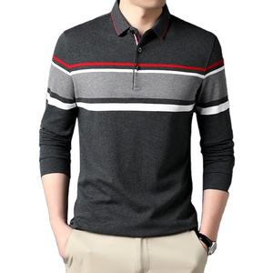 Polo homme en coton pur décontracté chic, nouveau, col à revers, bouton contrasté, tendance, bureau, social, manches longues, t-shirt, haut - Product Image 5